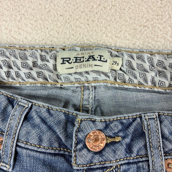 Ariat High Rise Bootcut Jeans Womens 29S 29x30 Blue Faded Whiskered REAL Denim - Picture 4 of 9